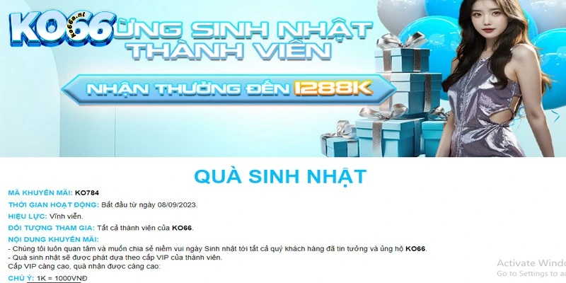 Chương trình quà tặng sinh nhật dành cho mọi thành viên của KO66