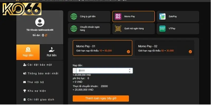 Phương thức nạp tiền qua Momo được rất nhiều bet thủ ưa chuộng